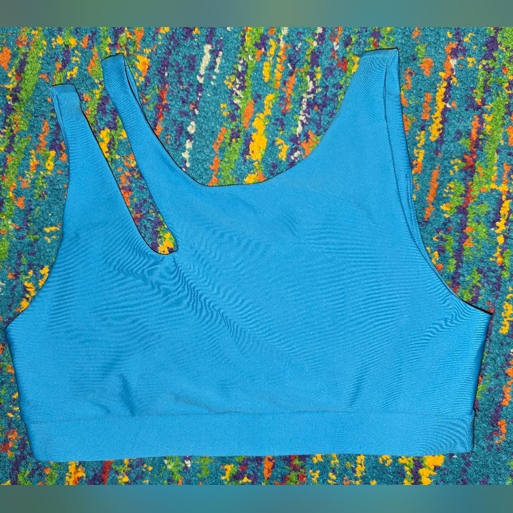NWOT Becco Sports Bra Turquoise Blue Asymmetrical Double Strap Womens Size M